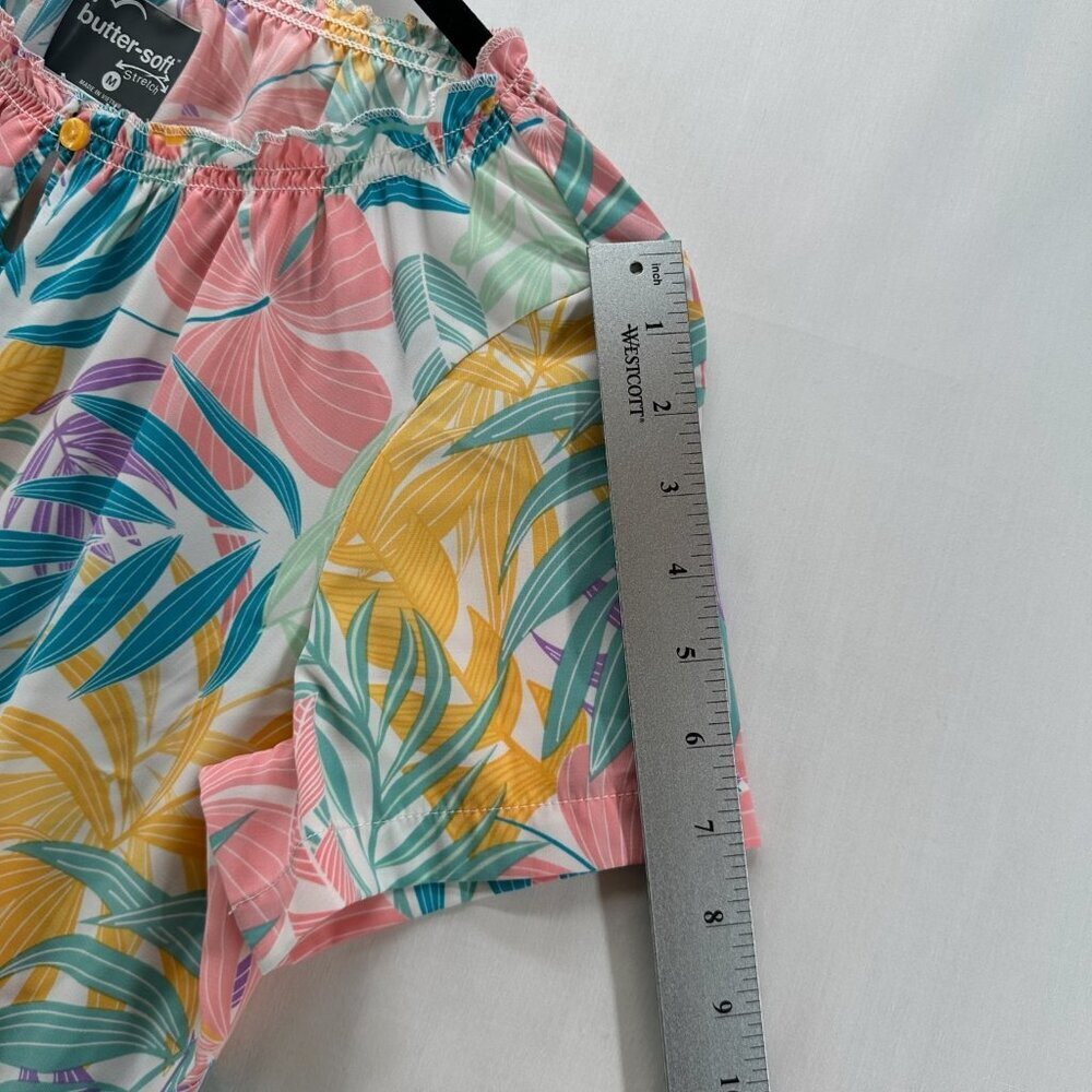 Butter-Soft Scrub Top Womens M Stretch Tropical 6-Pocket Peasant Medical Pink - Picture 10 of 11